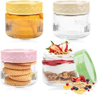 OEM Juego De 4 Tarros De Cristal Reutilizables Para Avena Nocturna Y M&aacute;s, 250 Ml