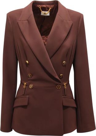 Elisabetta Franchi Gi-172-56E2 Giacca Doppio Petto Wo Jacket - Dames - Blazers - Bruin - 2XL - Leer - Jassen