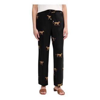 Lola Casademunt Satijnen Jogger met Luipaardprint - Dames - Broeken - Zwart - Maat: XS Satijn