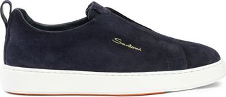 Santoni Suede Slip-On Sneaker - Heren - Sneakers - Blauw - 39 EU - Leer - Schoenen