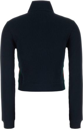 Gucci Womens Ribbed Zip-Up Jersey Sweater Navy Polyester Cotton
