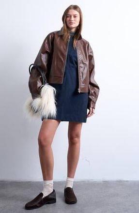 Topshop Oversize Faux Leather Jacket in Brown at Nordstrom Rack, Size Medium