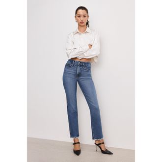 Good American Womens Soft Tech Good Curve Straight Jeans | Indigo, Size 24 Plus | Good American by Khlo&Egrave; Kardashian