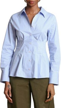 Avec Les Filles Stripe Cotton Blend Button-Up Top in Blue/White Stripe at Nordstrom Rack, Size Medium