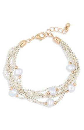 Nordstrom Rack Faux Pearl Multirow Ball Chain Bracelet in White- Gold at Nordstrom Rack