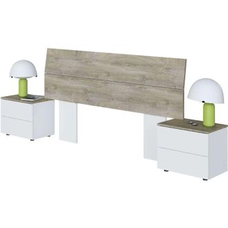 Mirakemueble Cabecero Con Mesitas New Dreams Blanco Artik (blanco Mate) - Roble Alaska 176cm(cabezal)/50cm(mesita) (ancho) X 96cm(cabezal)/41,5cm(mesita) (alto)