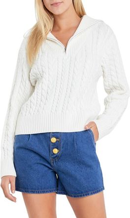 English Factory Quarter Zip Cable Knit Cotton Sweater in Ivory at Nordstrom, Size Large