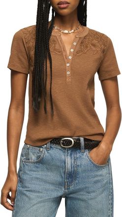 Lucky Brand Cutwork Henley Top in Pecan Pie at Nordstrom, Size X-Small