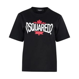 Dsquared2 T-Shirts, female, Black, Size: 2XS Short Sleeve Printed Cotton T-Shirt