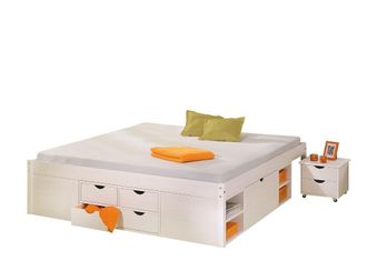Inter Link SAS Letto Till +vani Contenitore+comodino 146x196x47,5h Pino Massello