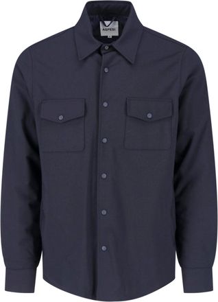 Aspesi Blue Pointed Collar Virgin Wool-Blend Shirt