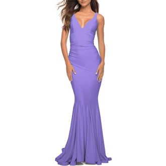 La Femme Simple Jersey Gown with Flattering Ruching in Periwinkle at Nordstrom, Size 12