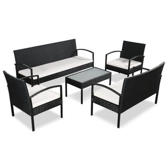 vidaXL Set Muebles De Jard&iacute;n 5 Piezas Y Cojines Rat&aacute;n Sint&eacute;tico Negro Vidaxl