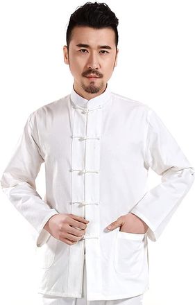 Fammix Traditional Long Sleeve Tang Suit Kung Fu Uniform Mens Shirt,Martial Arts Clothes Kung Fu Jacket Shirt Cotton Linen Shirts Tai Chi Clothes Zen Meditat