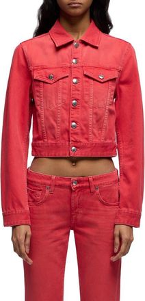 7 For All Mankind Shrunken Denim Jacket in Flame at Nordstrom, Size X-Small