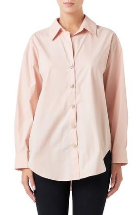endless rose Embellished Oversize Cotton Shirt in Dusty Pink at Nordstrom, Size X-Small