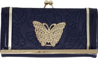 Generic Ladies Butterfly Stitches Card Slots Purse Metal Plate Foldout Womens Wallet Handbag (Blue)