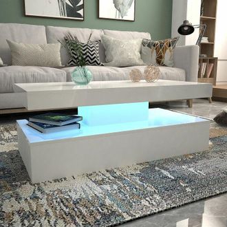 Ainpecca Ainpecca - High Gloss Coffee Table Rectangle Sofa Table with rgb led Light Living Room