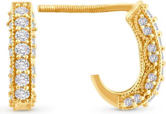 Pompeii3 1/2ct Vintage Pave Hoops Womens Earrings 14K Yellow Gold