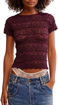 Free People Angelina Mixed Lace Top in Wine at Nordstrom, Size X-Large