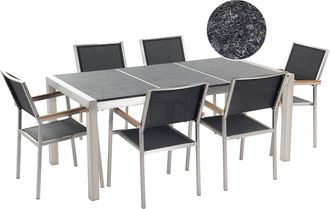 Beliani Conjunto De Comedor De Jard&iacute;n Negro Con Mesa 180 X 90 Cm De Basalto Negro 6 Sillas De Rat&aacute;n Grosseto