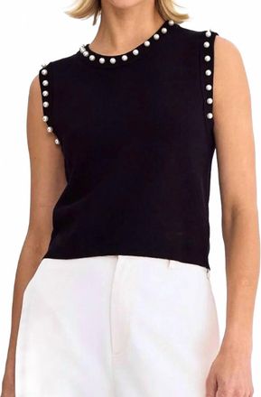 Entro Meghan Pearl Embellished Sleeveless Top In Black