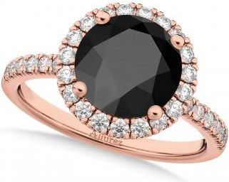 Allurez Halo Onyx & Diamond Engagement Ring 14K Rose Gold 2.90ct
