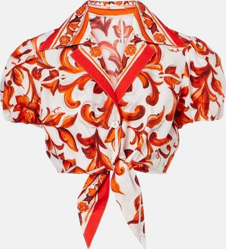 Dolce & Gabbana Majolica cropped cotton poplin blouse