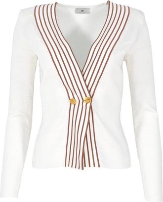 Elisabetta Franchi Gebreide top met strepen - Dames - Vesten - Beige - M - Truien & Vesten