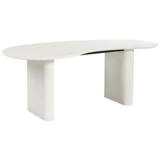 Beliani Mesa De Comedor Moderna 198 X 93 Cm Forma Irregular Industrial Patas Acanaladas Mdf Blanco Peery