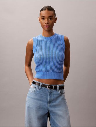 Calvin Klein Jeans Calvin Klein Womens Open Stitch Sweater Tank - Blue - XL
