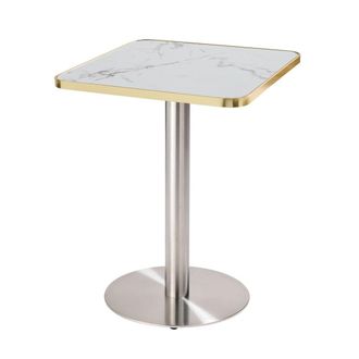 Oviala Mesa de comedor con patas plateadas y tablero de m&aacute;rmol blanco/dorado