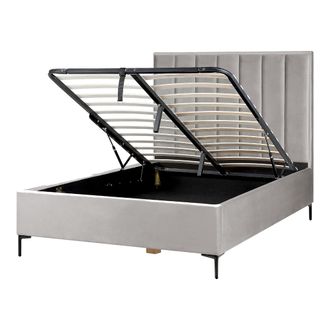 Beliani Beliani - Cama En Terciopelo Gris 140 X 200 Cm Con Almacenamiento Cabecero Acolchado Patas De Metal Negro Sezanne