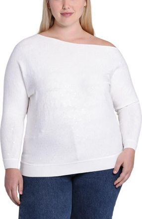 Minnie Rose One-Shoulder Sequin Sweater in White at Nordstrom, Size 2X