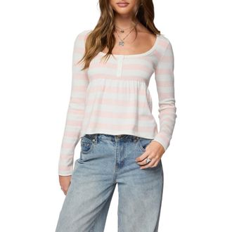 Edikted Lockie Stripe Knit Babydoll Top in Light-Pink at Nordstrom, Size X-Large