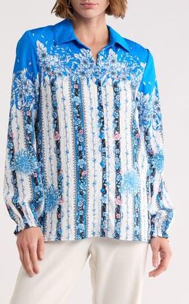 T Tahari Floral Button-Up Shirt in Sky Forest at Nordstrom Rack, Size X-Large