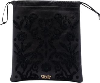 Prada Pre-owned Bags, female, Black, Size: ONE SIZE Pre-owned Embroidered Leather Pouch