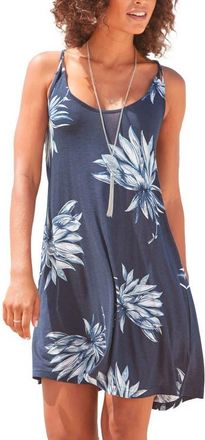 Lascana Womens Beaded Strap Print Dress in Dark Blue Multi at Nordstrom, Size 12