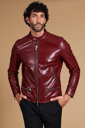 D'Arienzo Giacca in pelle rosso ancora quattro tasche zip DArienzo, Seleziona Taglia 46, Colore Rosso