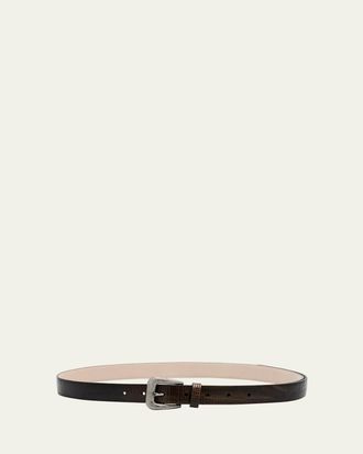 Brunello Cucinelli Lizard-Effect Leather Buckle Western Belt