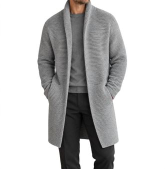 Ron Tomson Mens Ribbed Knit Oversized Cardigan In Gray