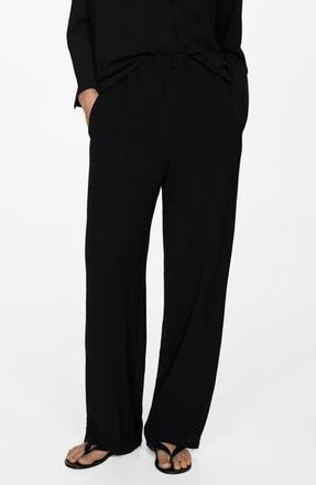 Mango Textured Flowy Pants in Black at Nordstrom Rack, Size Small