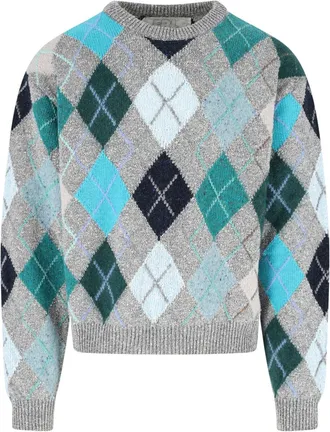 ERL Grey Multicolor Argyle Pattern Knit Sweater