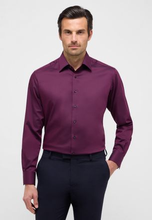 Eterna Langarmhemd ETERNA MODERN FIT, Herren, Gr. 43, Normalgr&ouml;ssen, aubergine, Satin, 100% Baumwolle, tailliert, Manschette, Hemden Langarmhemd, NON IRON (b