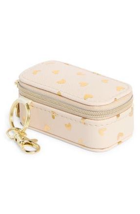 Nordstrom Mini Travel Jewelry Case Key Chain in Cream- Gold Hearts at Nordstrom Rack