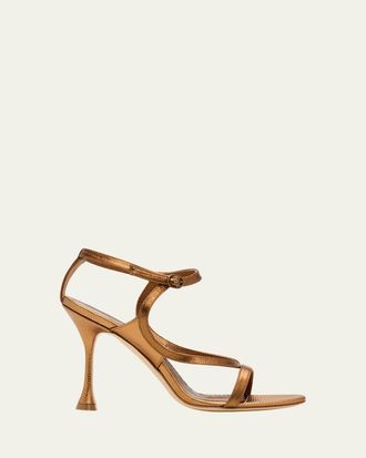 Manolo Blahnik 105mm Tibula Metallic Leather Sandals