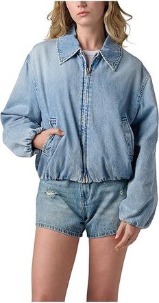 Blank NYC Bottomless Brunch Denim Bomber Jacket Womens Jacket Blue : MD, Cotton/Denim
