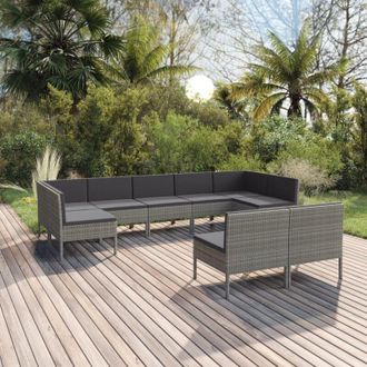 vidaXL Set De Muebles De Jard&iacute;n 9 Pzas Y Cojines Rat&aacute;n Sint&eacute;tico Gris Vidaxl