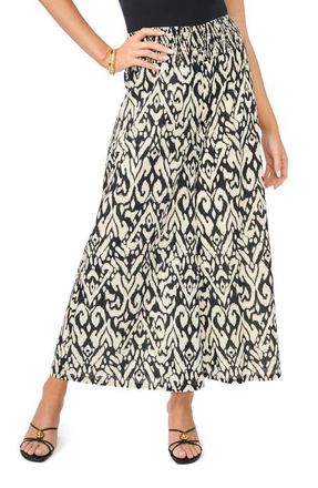 Vince Camuto Abstract Ikat Print Cotton Crop Wide Leg Pants in Rich Black at Nordstrom, Size X-Large P