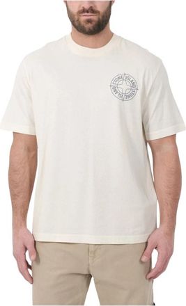 Stone Island Cotton Logo T-Shirt - Heren - T-shirts - Beige - L - Katoen - Tops